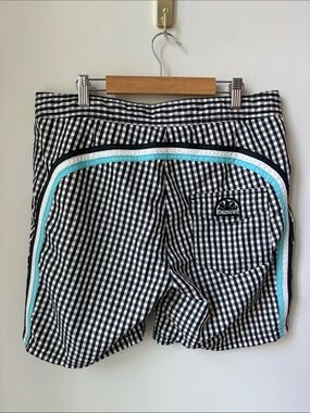 Sundek Mens Swim Board Shorts in Black White Gingham Lined Beach Pool Size 32